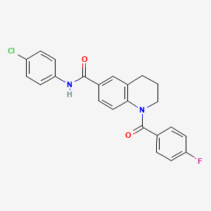 molecular formula C23H18ClFN2O2 B7696865 N-(4-chlorophenyl)-1-(4-fluorobenzoyl)-1,2,3,4-tetrahydroquinoline-6-carboxamide 