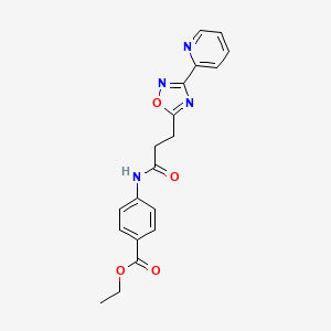 molecular formula C19H18N4O4 B7700365 Ethyl 4-{3-[3-(pyridin-2-YL)-1,2,4-oxadiazol-5-YL]propanamido}benzoate 