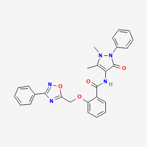 molecular formula C27H23N5O4 B7700714 N-(1,5-dimethyl-3-oxo-2-phenyl-2,3-dihydro-1H-pyrazol-4-yl)-2-[(3-phenyl-1,2,4-oxadiazol-5-yl)methoxy]benzamide 