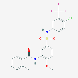 molecular formula C22H18ClF3N2O4S B7700943 N-(5-{[4-chloro-3-(trifluoromethyl)phenyl]sulfamoyl}-2-methoxyphenyl)-2-methylbenzamide 