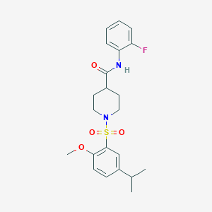 molecular formula C22H27FN2O4S B7701133 N-(2-FLUOROPHENYL)-1-[2-METHOXY-5-(PROPAN-2-YL)BENZENESULFONYL]PIPERIDINE-4-CARBOXAMIDE 