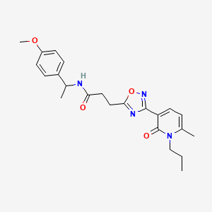 molecular formula C23H28N4O4 B7701976 N-[1-(4-Methoxyphenyl)ethyl]-3-[3-(6-methyl-2-oxo-1-propyl-1,2-dihydropyridin-3-YL)-1,2,4-oxadiazol-5-YL]propanamide 