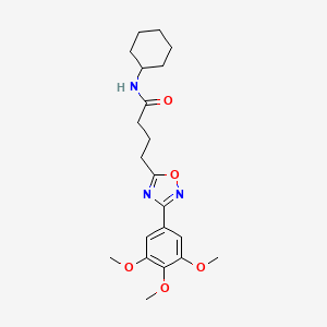 molecular formula C21H29N3O5 B7701992 N-cyclohexyl-4-[3-(3,4,5-trimethoxyphenyl)-1,2,4-oxadiazol-5-yl]butanamide 