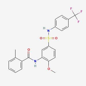 molecular formula C22H19F3N2O4S B7703577 N-(2-methoxy-5-{[4-(trifluoromethyl)phenyl]sulfamoyl}phenyl)-2-methylbenzamide 