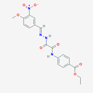 molecular formula C19H18N4O7 B7703710 ethyl 4-[[2-[(2E)-2-[(4-methoxy-3-nitrophenyl)methylidene]hydrazinyl]-2-oxoacetyl]amino]benzoate 
