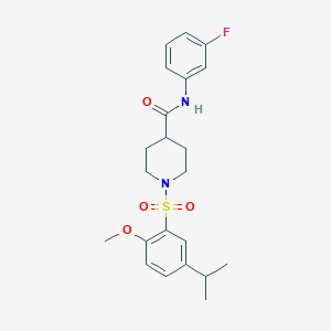 molecular formula C22H27FN2O4S B7703770 N-(3-FLUOROPHENYL)-1-[2-METHOXY-5-(PROPAN-2-YL)BENZENESULFONYL]PIPERIDINE-4-CARBOXAMIDE 