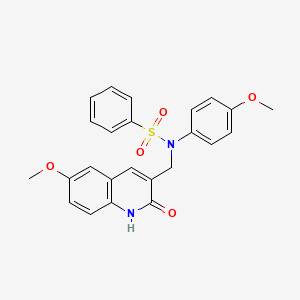 molecular formula C24H22N2O5S B7704014 N-[(2-hydroxy-6-methoxyquinolin-3-yl)methyl]-N-(4-methoxyphenyl)benzenesulfonamide 