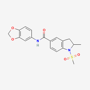 molecular formula C18H18N2O5S B7704867 N-(2H-1,3-benzodioxol-5-yl)-1-methanesulfonyl-2-methyl-2,3-dihydro-1H-indole-5-carboxamide 