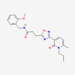 molecular formula C22H26N4O4 B7705911 N-[(2-Methoxyphenyl)methyl]-3-[3-(6-methyl-2-oxo-1-propyl-1,2-dihydropyridin-3-YL)-1,2,4-oxadiazol-5-YL]propanamide 