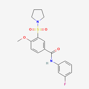 molecular formula C18H19FN2O4S B7706016 N-(3-FLUOROPHENYL)-4-METHOXY-3-(PYRROLIDINE-1-SULFONYL)BENZAMIDE 