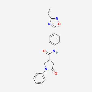 molecular formula C21H20N4O3 B7706126 N-[4-(3-ethyl-1,2,4-oxadiazol-5-yl)phenyl]-5-oxo-1-phenylpyrrolidine-3-carboxamide 