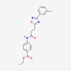 molecular formula C21H21N3O4 B7706171 ETHYL 4-{3-[3-(3-METHYLPHENYL)-1,2,4-OXADIAZOL-5-YL]PROPANAMIDO}BENZOATE 