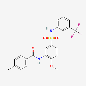molecular formula C22H19F3N2O4S B7706642 N-(2-methoxy-5-{[3-(trifluoromethyl)phenyl]sulfamoyl}phenyl)-4-methylbenzamide 