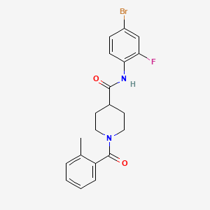 molecular formula C20H20BrFN2O2 B7706868 N-(4-bromo-2-fluorophenyl)-1-(2-methylbenzoyl)piperidine-4-carboxamide 