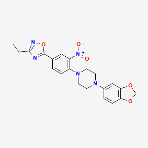 molecular formula C21H21N5O5 B7706899 5-[4-[4-(1,3-Benzodioxol-5-yl)piperazin-1-yl]-3-nitrophenyl]-3-ethyl-1,2,4-oxadiazole 