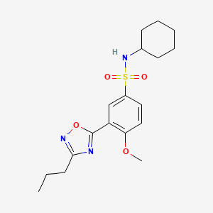 molecular formula C18H25N3O4S B7707464 N-cyclohexyl-4-methoxy-3-(3-propyl-1,2,4-oxadiazol-5-yl)benzenesulfonamide 