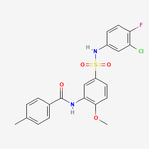molecular formula C21H18ClFN2O4S B7707547 N-{5-[(3-chloro-4-fluorophenyl)sulfamoyl]-2-methoxyphenyl}-4-methylbenzamide 