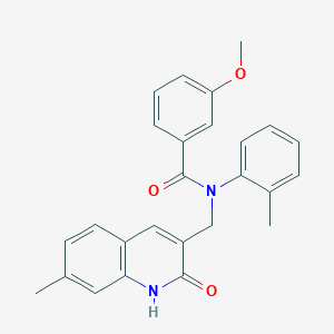molecular formula C26H24N2O3 B7707603 N-((2-hydroxy-7-methylquinolin-3-yl)methyl)-3-methoxy-N-(o-tolyl)benzamide 