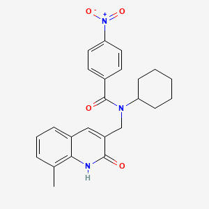 molecular formula C24H25N3O4 B7707687 N-cyclohexyl-N-((2-hydroxy-8-methylquinolin-3-yl)methyl)-4-nitrobenzamide 