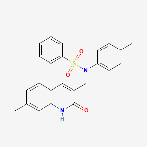molecular formula C24H22N2O3S B7707816 N-((2-hydroxy-7-methylquinolin-3-yl)methyl)-N-(p-tolyl)benzenesulfonamide 