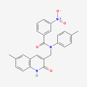 molecular formula C25H21N3O4 B7707919 N-((2-hydroxy-6-methylquinolin-3-yl)methyl)-3-nitro-N-(p-tolyl)benzamide 