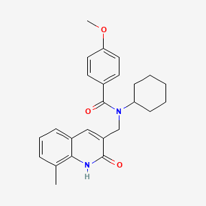 molecular formula C25H28N2O3 B7707973 N-cyclohexyl-N-((2-hydroxy-8-methylquinolin-3-yl)methyl)-4-methoxybenzamide 