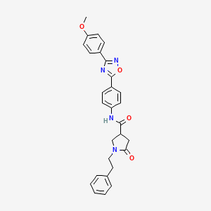 molecular formula C28H26N4O4 B7708497 N-{4-[3-(4-methoxyphenyl)-1,2,4-oxadiazol-5-yl]phenyl}-5-oxo-1-(2-phenylethyl)pyrrolidine-3-carboxamide 
