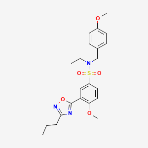 molecular formula C22H27N3O5S B7708938 N-Ethyl-4-methoxy-N-[(4-methoxyphenyl)methyl]-3-(3-propyl-1,2,4-oxadiazol-5-YL)benzene-1-sulfonamide 
