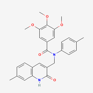 molecular formula C28H28N2O5 B7709186 N-((2-hydroxy-7-methylquinolin-3-yl)methyl)-3,4,5-trimethoxy-N-(p-tolyl)benzamide 