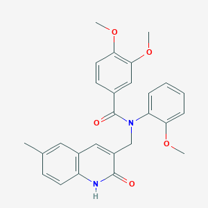 molecular formula C27H26N2O5 B7709205 N-((2-hydroxy-6-methylquinolin-3-yl)methyl)-3,4-dimethoxy-N-(2-methoxyphenyl)benzamide 