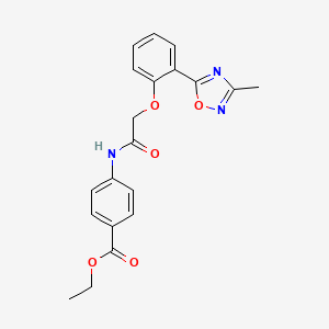 molecular formula C20H19N3O5 B7709503 Ethyl 4-{2-[2-(3-methyl-1,2,4-oxadiazol-5-YL)phenoxy]acetamido}benzoate 