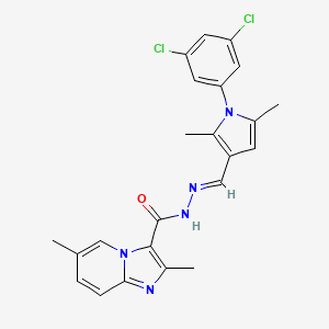 molecular formula C23H21Cl2N5O B7709548 N'-{[1-(3,5-dichlorophenyl)-2,5-dimethyl-1H-pyrrol-3-yl]methylene}-2,6-dimethylimidazo[1,2-a]pyridine-3-carbohydrazide CAS No. 445428-39-7