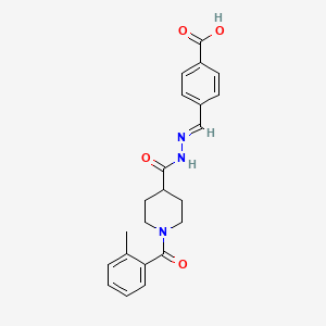 molecular formula C22H23N3O4 B7709559 4-[(E)-[[1-(2-methylbenzoyl)piperidine-4-carbonyl]hydrazinylidene]methyl]benzoic acid 