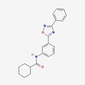 molecular formula C21H21N3O2 B7709832 N-[3-(3-phenyl-1,2,4-oxadiazol-5-yl)phenyl]cyclohexanecarboxamide 