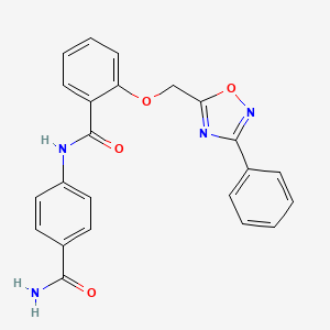 molecular formula C23H18N4O4 B7709897 N-(4-carbamoylphenyl)-2-[(3-phenyl-1,2,4-oxadiazol-5-yl)methoxy]benzamide 