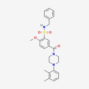 molecular formula C27H31N3O4S B7710068 N-benzyl-5-{[4-(2,3-dimethylphenyl)piperazin-1-yl]carbonyl}-2-methoxybenzenesulfonamide 