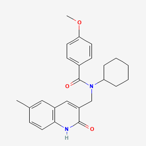 molecular formula C25H28N2O3 B7710805 N-cyclohexyl-N-((2-hydroxy-6-methylquinolin-3-yl)methyl)-4-methoxybenzamide 