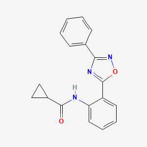 molecular formula C18H15N3O2 B7712078 N-[2-(3-phenyl-1,2,4-oxadiazol-5-yl)phenyl]cyclopropanecarboxamide 