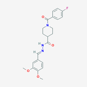 molecular formula C22H24FN3O4 B7713062 N-[(E)-(3,4-dimethoxyphenyl)methylideneamino]-1-(4-fluorobenzoyl)piperidine-4-carboxamide 