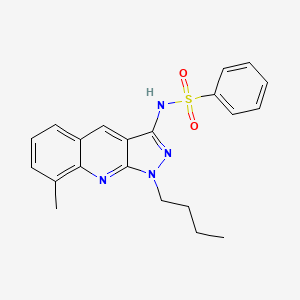 molecular formula C21H22N4O2S B7713274 N-{1-Butyl-8-methyl-1H-pyrazolo[3,4-B]quinolin-3-YL}benzenesulfonamide 