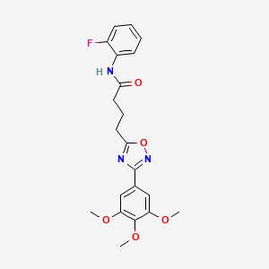 molecular formula C21H22FN3O5 B7713875 N-(2-fluorophenyl)-4-[3-(3,4,5-trimethoxyphenyl)-1,2,4-oxadiazol-5-yl]butanamide 