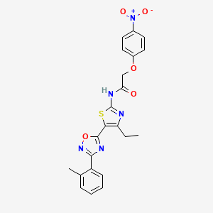 molecular formula C22H19N5O5S B7713937 N-{4-ethyl-5-[3-(2-methylphenyl)-1,2,4-oxadiazol-5-yl]-1,3-thiazol-2-yl}-2-(4-nitrophenoxy)acetamide 