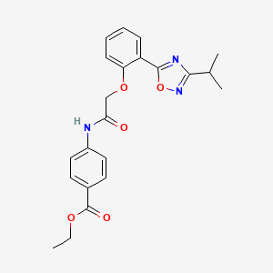 molecular formula C22H23N3O5 B7713940 Ethyl 4-(2-{2-[3-(propan-2-YL)-1,2,4-oxadiazol-5-YL]phenoxy}acetamido)benzoate 