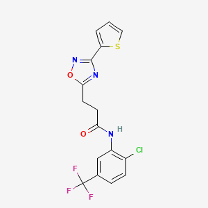 molecular formula C16H11ClF3N3O2S B7714535 N-[2-Chloro-5-(trifluoromethyl)phenyl]-3-[3-(thiophen-2-YL)-1,2,4-oxadiazol-5-YL]propanamide 