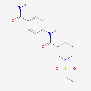 molecular formula C15H21N3O4S B7715046 N-(4-CARBAMOYLPHENYL)-1-(ETHANESULFONYL)PIPERIDINE-3-CARBOXAMIDE CAS No. 948006-10-8