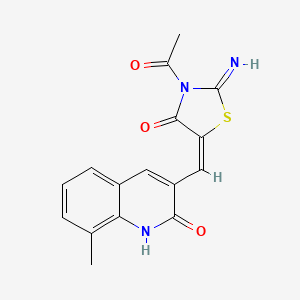 molecular formula C16H13N3O3S B7715077 (5E)-3-acetyl-2-imino-5-[(8-methyl-2-oxo-1H-quinolin-3-yl)methylidene]-1,3-thiazolidin-4-one 