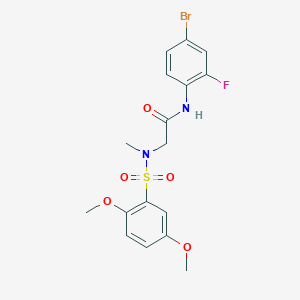 molecular formula C17H18BrFN2O5S B7715344 N-(4-BROMO-2-FLUOROPHENYL)-2-(N-METHYL2,5-DIMETHOXYBENZENESULFONAMIDO)ACETAMIDE 