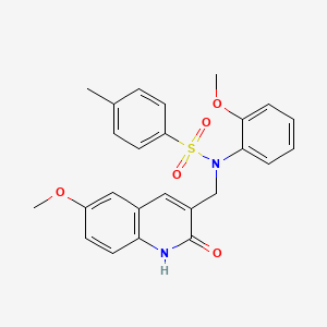 molecular formula C25H24N2O5S B7715443 N-[(2-HYDROXY-6-METHOXYQUINOLIN-3-YL)METHYL]-N-(2-METHOXYPHENYL)-4-METHYLBENZENE-1-SULFONAMIDE 