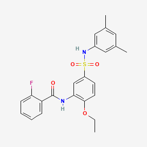 molecular formula C23H23FN2O4S B7715780 N-{5-[(3,5-dimethylphenyl)sulfamoyl]-2-ethoxyphenyl}-2-fluorobenzamide 