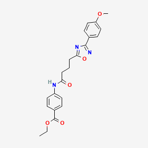 molecular formula C22H23N3O5 B7716040 Ethyl 4-{4-[3-(4-methoxyphenyl)-1,2,4-oxadiazol-5-YL]butanamido}benzoate 